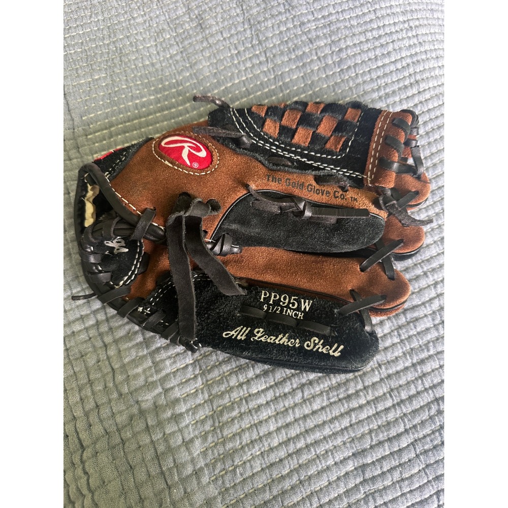 Rawlings‎ Baseball Glove Youth 9.5 PP95W Leather Shell Basket Web Brown Black